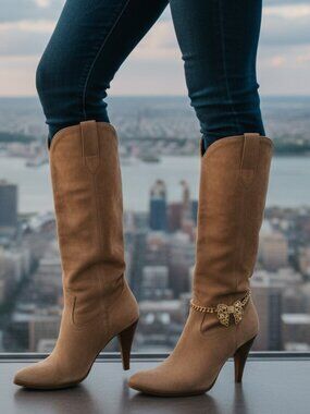 Women Gold Boot Chain Bracelets Western Shoe Anklet Bow Ribbon Bling Charm PAIR